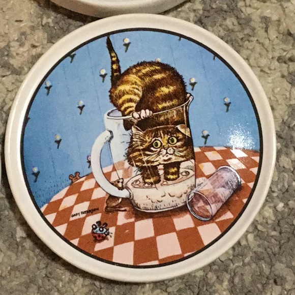 Set of 4 Gary Patterson Cartoon Cat Non-Slip Ceramic Coasters by Clay Design - Picture 4 of 7